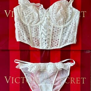 Victoria's Secret Dream Angels Eyelet Lace Unlined Top & Bikini Panties M NWT